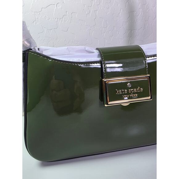 KATE SPADE Reegan Patent Green with Gold Accents NEW Small Shoulder Bag NWT - Picture 2 of 12